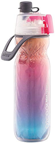 O2COOL Mist 'N Sip Water Bottle | BPA Free, 2-in-1 Mist and Sip Function w/No Leak, Locking Pull Top Spout : 590ml | Ombre, Raspberry