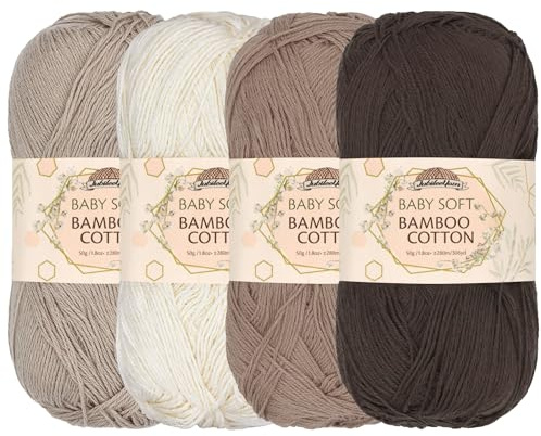 JubileeYarn Baby Soft Bamboo Cotton Yarn - 50g/Skein - Shades of Brown - 4 Skeins