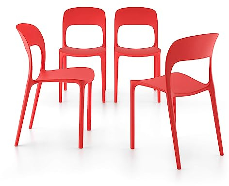 MOBILI FIVER, Sillas Amanda, Set de 4, en Rojo, Polipropileno, Silla por Cocina, Jardín, Salon