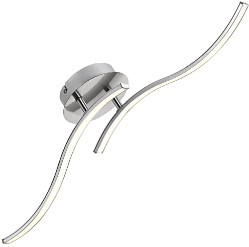 Monzana® Modern LED Ceiling Light | Satin Nickel Ceiling Light Fitting | Wave Flame Effect | Living Room Bedroom Kitchen Lamp | 15W, 800 Lumens | 3000k Warm White