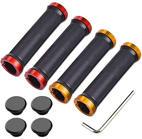 Aiqeer 2 Paare Fahrrad Lenkergriffe, Gummi Fahrradgriffe, Ergonomisch Fahrradgriffe, Rutschfestes Design Geeignet für Alle Wetterbedingungen (Rot + Golden)