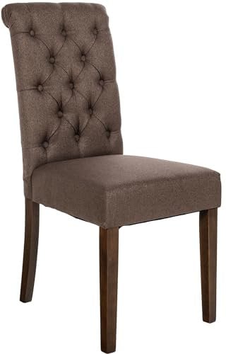 CLP Esszimmerstuhl Lisburn I Samt I Stoff I Polsterstuhl Gesteppt Chesterfield Design, Farbe:braun, Material:Stoff