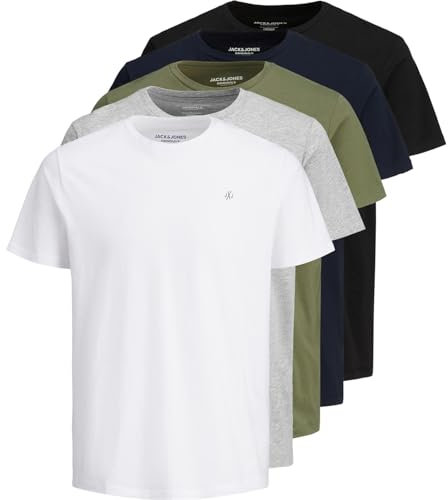 Jack & Jones JXJ Tee Lot de 5 t-shirts XL Blanc, Blanc/noir/vert/gris, XL