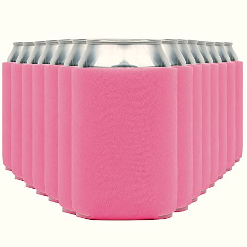Blank Beer Can Coolers Sleeves (14-Pack) Soft Insulated Beer Can Cooler Sleeves - HTV Friendly Plain Can Sleeves for Soda, Beer Cans & Bottles - Blanks for Vinyl Projects & Wedding Favors (Pink)
