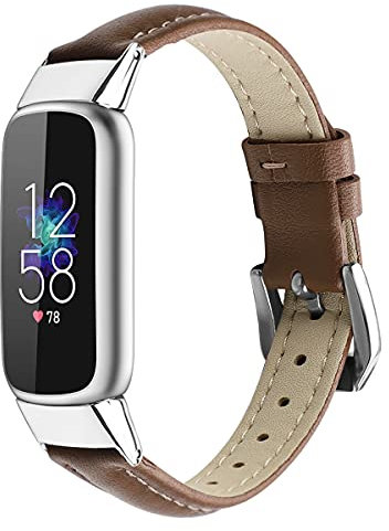 AISPORTS Kompatibel mit Fitbit Luxe Armband Leder für Damen Herren, Weiches Atmungsaktives Leder Sportarmband Metall Klassisches Schnallenarmband Ersatzarmband für Fitbit Luxe Fitness/Wellness Tracker