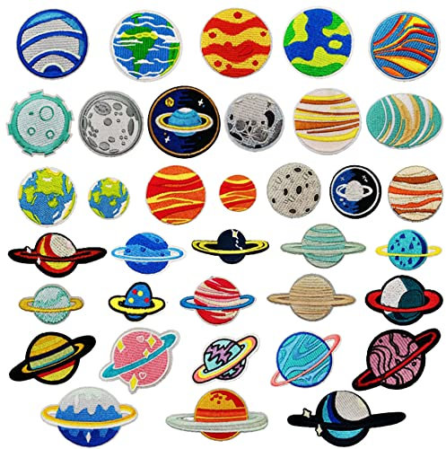 Woohome 36 Stück Patches zum Aufbügeln, Space Astronaut Flicken Patches Patch Sticker Gemischt Raumfahrzeug Planet Applikation Flicken zum Aufbügeln für DIY T-Shirt Jeans Kleidung