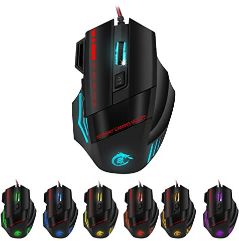 Singular-Point Wired Mouse 3200Dpi Colorful 7D Luminous Gaming Mouse For Desktop Laptop Netbook A907 Adjustable Professional Usb Gaming Mouse (Black)