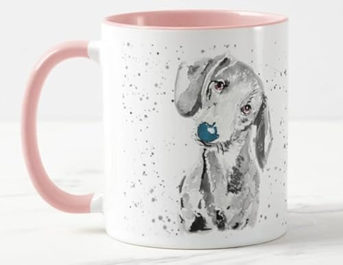 Vixar Dachshund Sausage Dog Wiener Pet Watercolour Art Coloured Mug Cup Gift Birthday Work Office Christmas Tea Coffee (Pink)