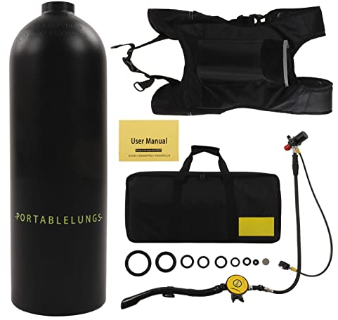 Alomejor 2L X5000Pro Scuba Tank Tauchausrüstung Tauchflaschen-Kit mit Schultergurten für die Unterwasseratmung(Gelbe Flasche Mitesser)