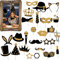 24 StüCk Foto Requisiten,Aufblasbarer Fotorahmen,Fotobox Accessoires Hochzeit Foto Requisiten Geburtstag Fotorequisiten Hochzeitsfeier Photo Booth Requisiten (Schwarzes Gold)