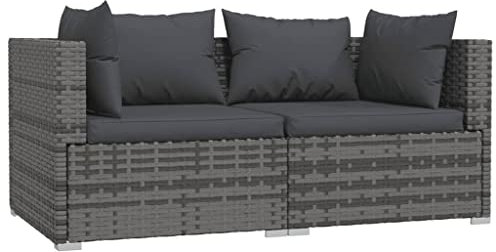 vidaXL 2-Sitzer-Sofa mit Kissen Grau Poly Rattan