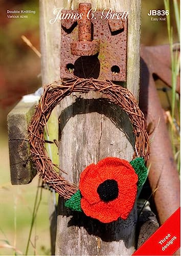 James Brett Double Knit Knitting Pattern for Poppy Brooch Neck Tie & Wreath (JB836)