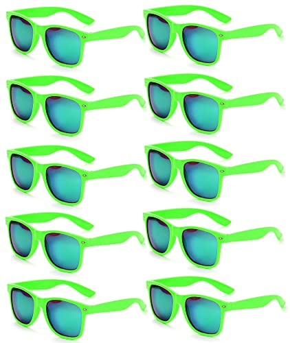 FSMILING Lot Lunette De Soleil Miroir Pour Femmes Hommes Lot Lunettes Fluo Lunettes Couleur Fantaisie Deguisement Adult Fluo Fete(10 pack vert)