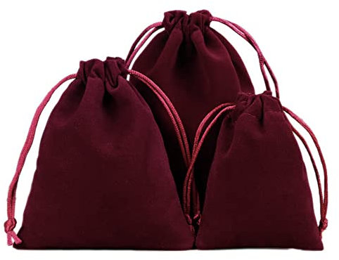 Lot de 6 sachets en velours pour bijoux - Petits sacs en tissu avec cordon de serrage - 13 x 18 cm - Bordeaux