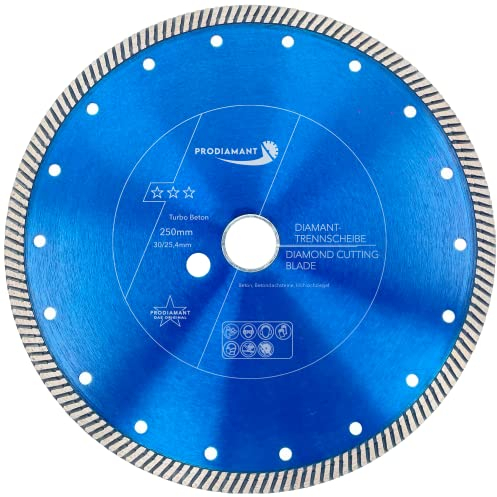 PRODIAMANT Premium Diamant-Trennscheibe Beton Turbo 250 mm x 30 mm mit Ring 25,4mm Diamanttrennscheibe 250mm