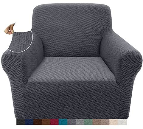 Granbest 2023 Neueste Jacquard 1 Sitzer Sessel Abdeckung Super Weich rutschfest Stuhl Slipcover Spandex Sofabezug für Hunde, Katzen, Haustiere (1 Sitzer, Grau)