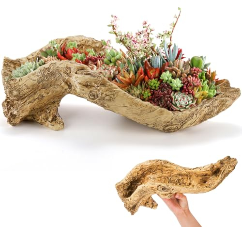 Pumtus Künstlicher Treibholz-Pflanzgefäß, 40,6 x 12,7 x 12,7 cm (L x B x H), Skulptur, Kunstharz, Sukkulenten-Blumentopf, kreativer Holzstumpf, Bonsai-Pflanztopf, Kaktusbehälter mit Ablaufloch für den