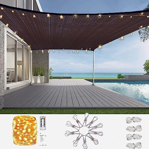 Toldo parasol con luces LED, toldo de poliéster HDPE, protección UV, toldo de protección solar para jardín al aire libre, vela de sombra duradera para jardín, negro, 3 x 4 m