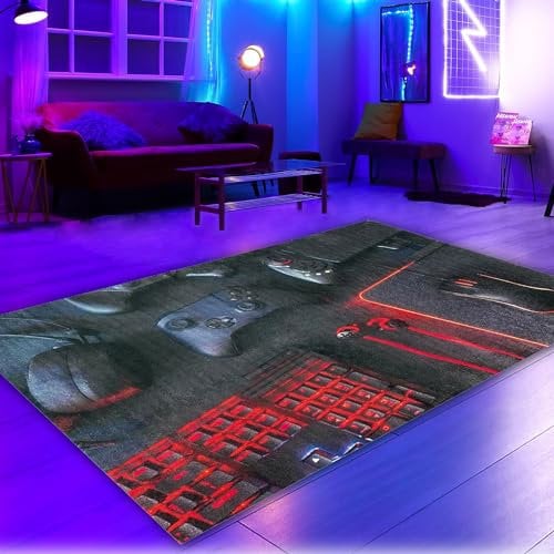 CARPETIA Controller Gaming-Teppich Schwarzes Design Leuchtend rote Akzente - Gaming Setup - 200 x 290 cm