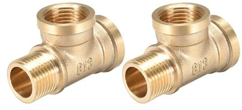 TA-VIGOR Lot de 2 raccords de tuyau en T en laiton G1/2 mâle x G1/2 femelle x G1/2 femelle en forme de T