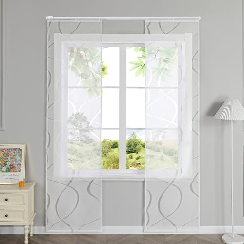 HeichkelL Schiebegardinen Transparent Vorhänge 2er Set Gardinenschal Wellen Ausbrenner Flächenvorhänge Weiß mit Klettband BxH 57x145 cm