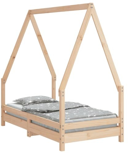 vidaXL Kinderbett, Kinder Bettgestell mit robusten Latten, Hausbett für Kleinkinder ab 4 Jahren, Einzelbett Kinder Jugendbett Holzbett, 70x140 cm Massivholz Kiefer