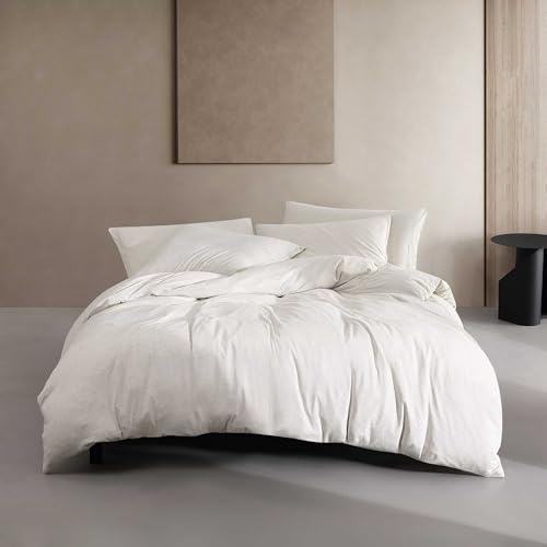 Calvin Klein - King Comforter Set, Naturally Soft Cotton Cotton Melange Jersey Bedding with Matching Pillowcases, 3 Piece Bed Set (Modern Cotton Melange Ivory/Grey)