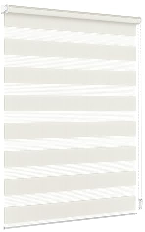 Jalousiescout Doppelrollo Klemmfix ohne Bohren & mit Bohren, 95x120cm Creme Rollo Fensterrollo lichtdurchlässig & verdunkelnd,Sonnenschutzrollo Zebrarollo für Fenster & Türen