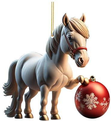 2D Niedlicher Pferde und Weihnachtskugeln Ornament Christbaumschmuck Acryl Pferde-Kugeln Weihnachtsanhänger Weihnachtsbaumschmuck Weihnachtspferde Anhänger Weihnachtsbaum Dekoration (D, One Size)