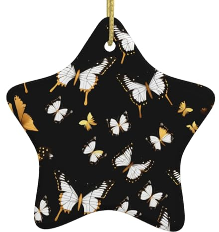 Vintage Keramik Weihnachtsbaum - Herzförmige hängende Keramik Christbaumschmuck - Eine einzigartige Mischung aus Eleganz Gold Weiß Schmetterlinge Schwarz