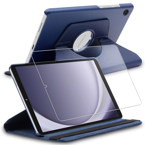 ebestStar - Cover per Samsung Galaxy Tab A9 8.7 (2023) SM-X110, Custodia Protezione Rotazione 360, Pelle PU, Blu scuro + Vetro Temperato