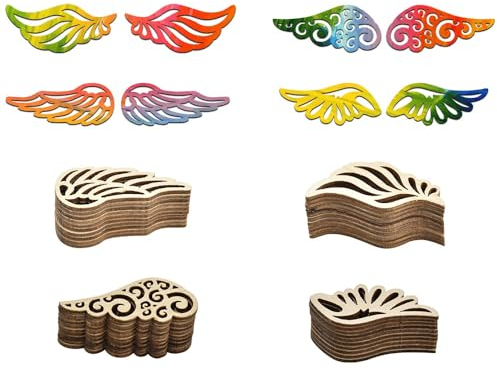 LPAMABA 120 Stück 4 Stile Natur Holzscheiben Engelsflügel Ausschnitte - Angel Wing Streudeko Verzierung für DIY Basteln Handwerk Hochzeit Geburtstag