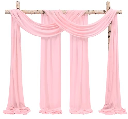Showgeous 2 Pack Querbehang Rosa 73cmx610cm Tüll Foto Hintergrund Hochzeit Vorhang Deko Querbehang Rosa Chiffon-Stoff Hochzeitsbogen Gardinen für Laube Hochzeit Torbogen Zeremonie Fotografie Party