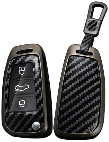 TECART Autoschlüssel Hülle Passt für Audi A1 A3 A4 A6 A8 Quattro Q2 Q3 Q7 S3 S6 RS3 RS6 R8 TT TTS PVC Schlüsselanhänger Keyless Go Schutz 3 Taste Schlüsseletui Key case Kohlefaser