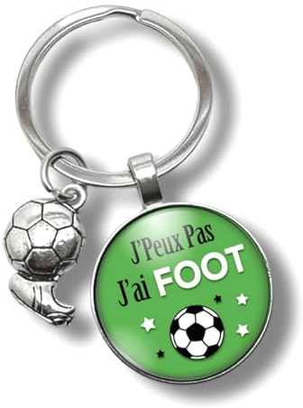 Porte-clés foot « J'peux pas, j'ai foot » avec cabochon et breloque ballon de football – cadeau idéal pour footballer - création