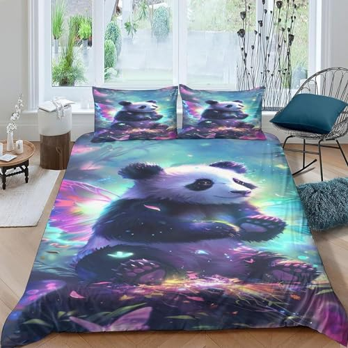 Ruiqieor Bettwäsche 135x200cm,Panda Motiv Bettwäsche Set,100% Mikrofaser,1 Bettbezug und 2 Kissenbezug 80x80 cm,3D -Digitaldruck Bunter Malstil Tier(#7)