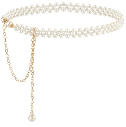 Jeffdad Damen Perle Gürtel, Elegant Hochzeit Perlengürtel Kunstperlen Taillenkette Taillengürtel Hüftgurt Kleidgürtel Brautgürtel Kettengürtel für Damen Kleid Hochzeit