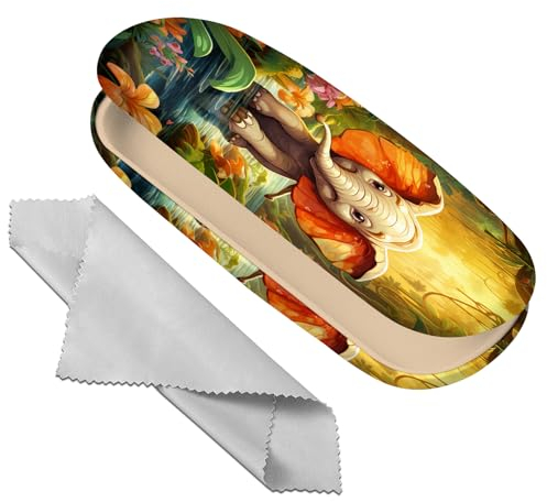 Deokke Brillenetui, Hartschale, Brillen-Schutzhülle, Brillenhalter-Box mit Reinigungstuch für Damen und Herren, niedlich (H7-elefant)