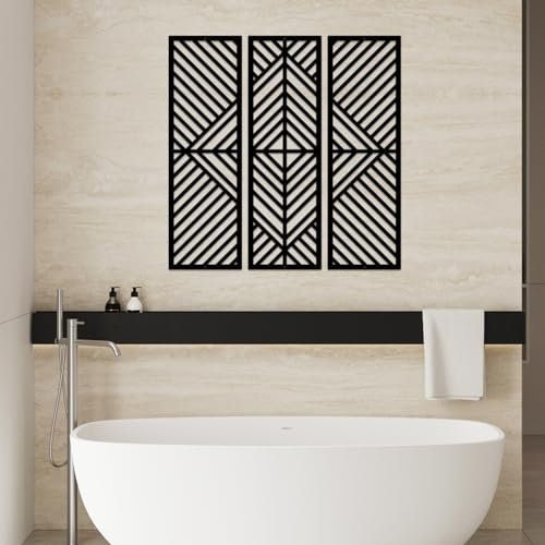 ESTART Geometrische Metall-Wanddekoration, vertikal, abstrakt, minimalistisch, modern, schwarz, Lattenrost, Wandbehang, Skulptur für Wohnzimmer, Schlafzimmer, 43 x 43 cm, 3 Stück