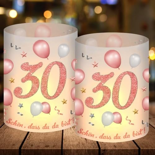 12 Windlicht Tischdeko 30 Geburtstag, Tischdekoration 30. Geburtstag Mädchen, Rosegold 30 Geburtstag Deko Mädchen, Schön DASS Du Da Bist, Geeignet für Teelichter oder Kerzen, Happy Birthday Tischdeko