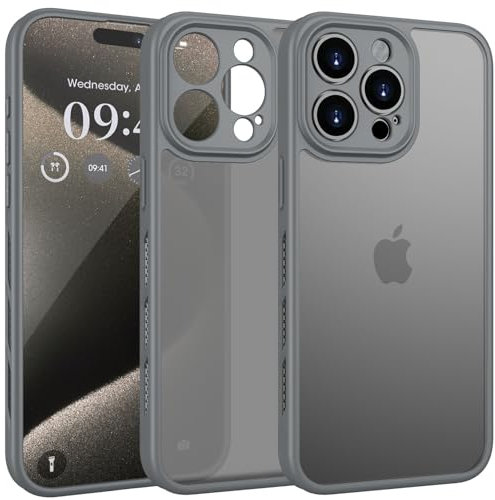 KPPIT for iPhone 15 Pro Case Shockproof,Heat dissipation Translucent frosted Full body protection,iPhone 15 Pro Phone case camera protection 6.1 inch(Space Gray)