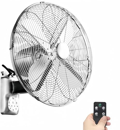 JAVPTAV Retro Metal Wall Mounted Oscillating Fan with Remote Control - 18 inch Outdoor Fan for Patios, Waterproof Bedroom, 3 Adjustable Speeds - Silver Color(Silver,40cm/16inch)