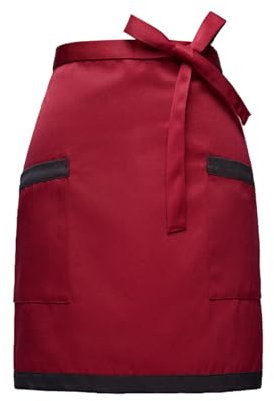 Taillenschürze mit 2 Taschen für Frauen Männer, Kellner Schürze Vorbinder, Kurze Halbe Schürze, Kochschürze Küchenschürze Kellnerschürze für Hause Chef Bar Bistro Café Restaurant (Rot & Schwarz)