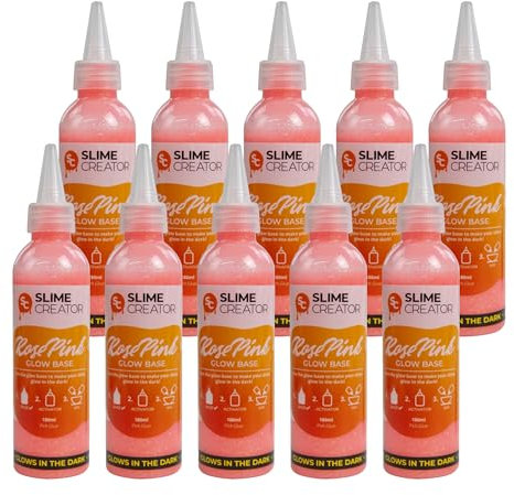 Slime Creator - Glow Base Glue - Rose Pink, 180ml Bottle, Glows in the Dark, Safe & Tested, Perfect for DIY Slime Making (Pack of 10)