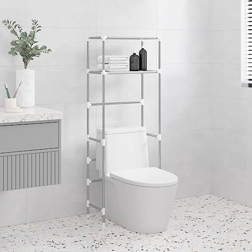 Scaffale portaoggetti su lavatrice in metallo, scaffale 2 ripiani su WC ferro grigio 53,5 x 28 x 143 cm Mensola portaoggetti sopra il WC Scaffale sopra lavatrice salvaspazio