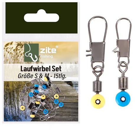 Zite Fishing Laufwirbel-Set 15 Stück | Glider Perlen-Wirbel Forellen-Angeln | Feeder Angeln Zubehör | Einhänge-Wirbel Schnurschonend für Waggler, Bodentaster, Grundblei & Mehr