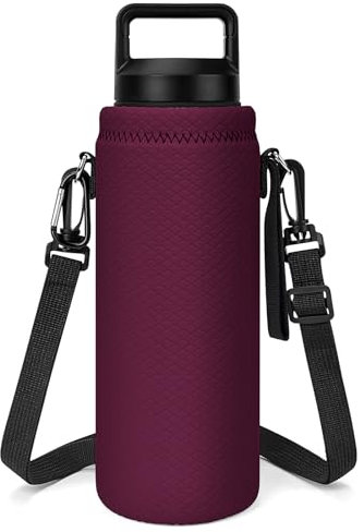 Linkidea Water Bottle Carrier with Strap Compatible with YETI Rambler Bottle 26oz/36oz, Yonder 1L/34oz, Waterbottle Sling Bag Holder with Shoulder Strap, Wine Red