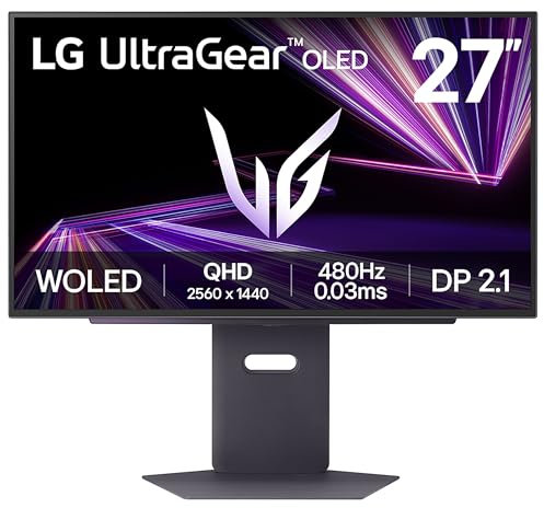 LG UltraGear OLED GX7 Gaming Monitor 27GX790A – QHD 1440p WOLED 27 inch, 480Hz, 0.03ms, 275-1300nits, AMD FreeSync Premium Pro, ClearMR 21000, HDR 400, Delta E ≤ 2, DP 2.1, HDMI 2.1, Black