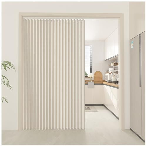 APMOE Home Room Darkening Door Curtains, Privacy Pleated Folding Curtain With Magnetic Closure Closet Door Curtains for Temporary Door Solutions Doorway Curtains(Beige,80x180cm)
