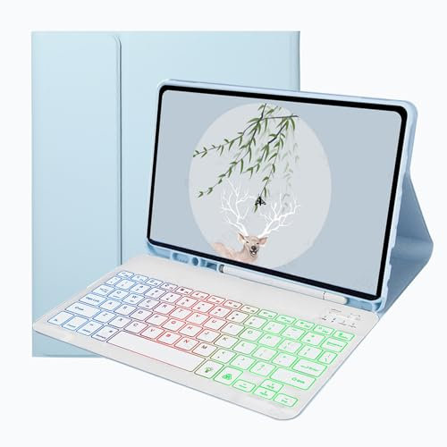 Funda con Teclado para Samsung Galaxy Tab A7 10.4'' 2022/2020 (SM- T50/T503/T505/T507), 7 Colores retroiluminados, Funda Delgada con Soporte para S Pen, Teclado Bluetooth inalámbri